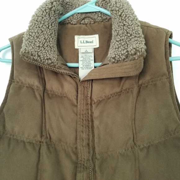 LL Bean Down Vest Puffer Faux Fur Collar Brown Sm - Picture 2 of 7